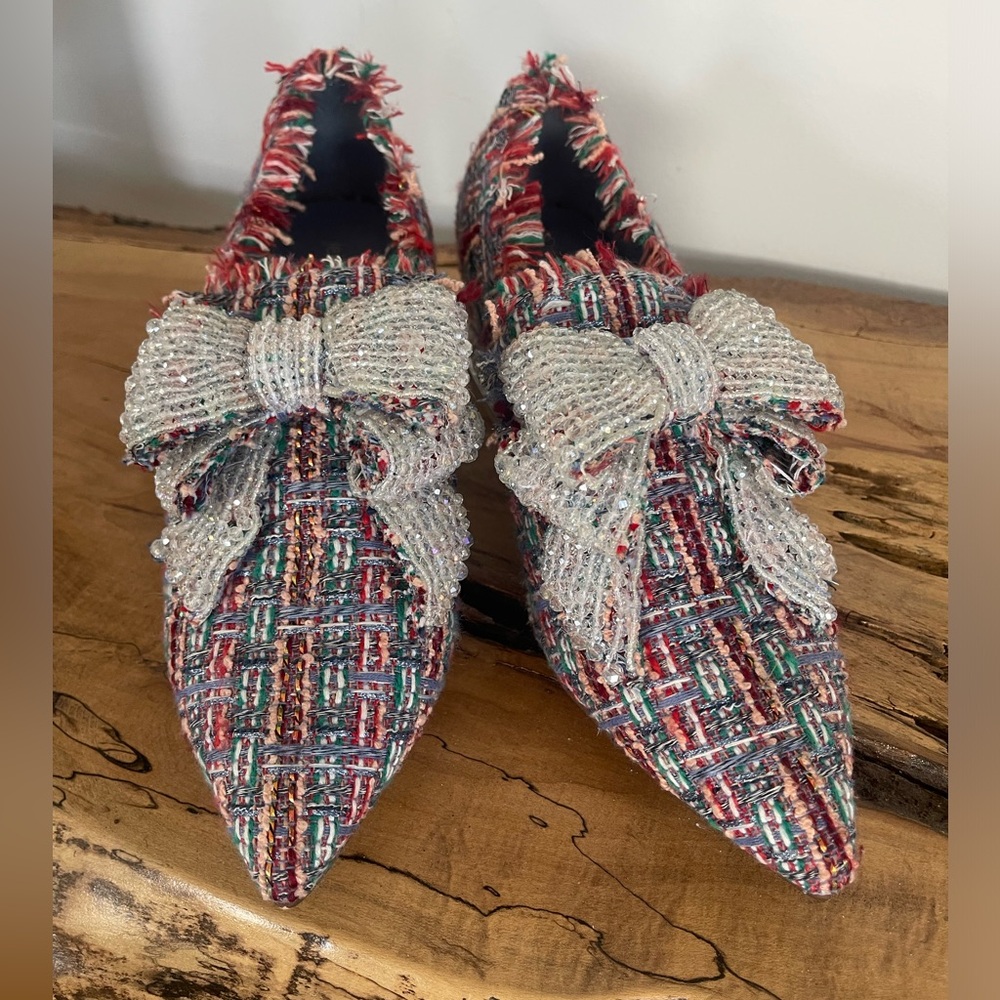 Jeffrey Campbell Blue Multi Tweed silver pumps - Women's Tweed Bow Flats
